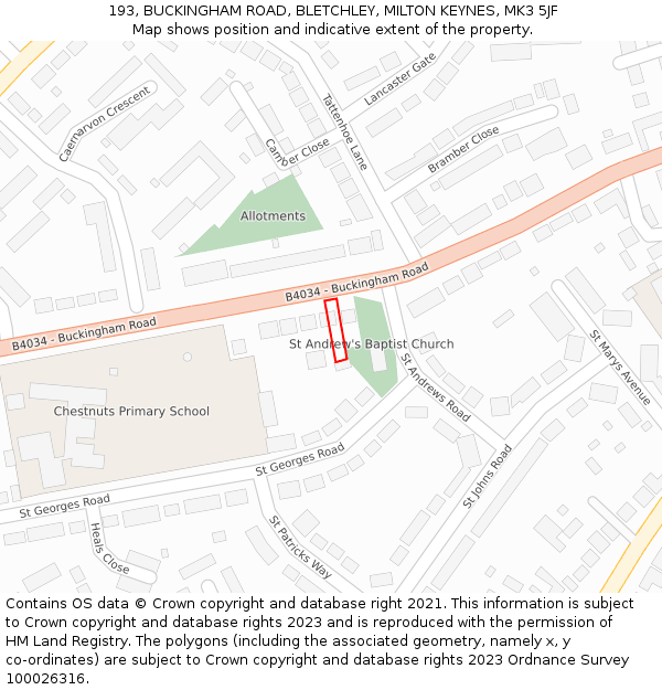 193, BUCKINGHAM ROAD, BLETCHLEY, MILTON KEYNES, MK3 5JF: Location map and indicative extent of plot