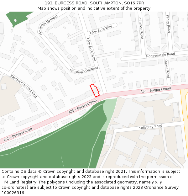 193, BURGESS ROAD, SOUTHAMPTON, SO16 7PR: Location map and indicative extent of plot