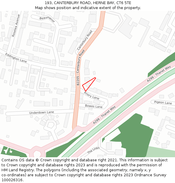 193, CANTERBURY ROAD, HERNE BAY, CT6 5TE: Location map and indicative extent of plot