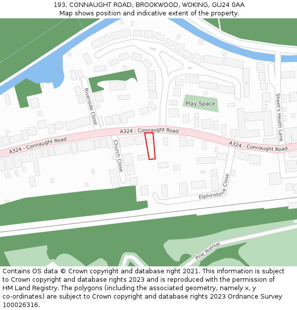 193, CONNAUGHT ROAD, BROOKWOOD, WOKING, GU24 0AA: Location map and indicative extent of plot