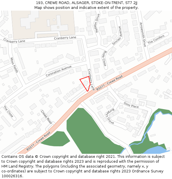 193, CREWE ROAD, ALSAGER, STOKE-ON-TRENT, ST7 2JJ: Location map and indicative extent of plot