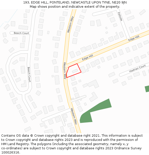 193, EDGE HILL, PONTELAND, NEWCASTLE UPON TYNE, NE20 9JN: Location map and indicative extent of plot