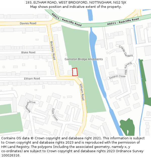 193, ELTHAM ROAD, WEST BRIDGFORD, NOTTINGHAM, NG2 5JX: Location map and indicative extent of plot