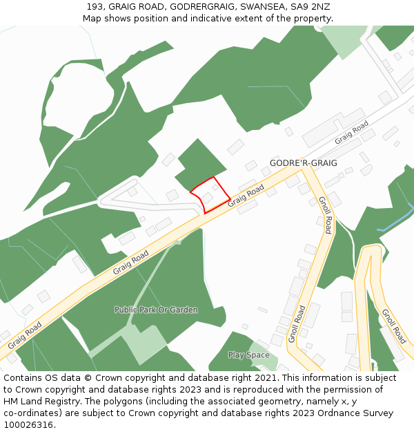 193, GRAIG ROAD, GODRERGRAIG, SWANSEA, SA9 2NZ: Location map and indicative extent of plot