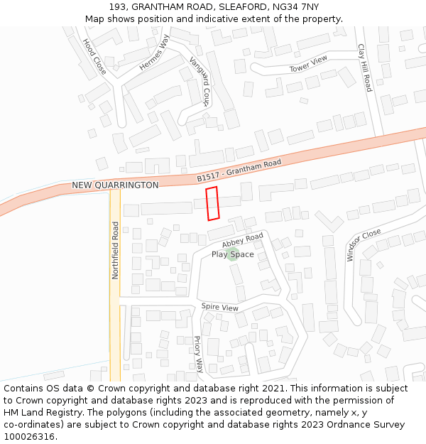 193, GRANTHAM ROAD, SLEAFORD, NG34 7NY: Location map and indicative extent of plot