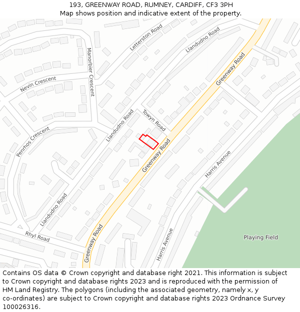 193, GREENWAY ROAD, RUMNEY, CARDIFF, CF3 3PH: Location map and indicative extent of plot