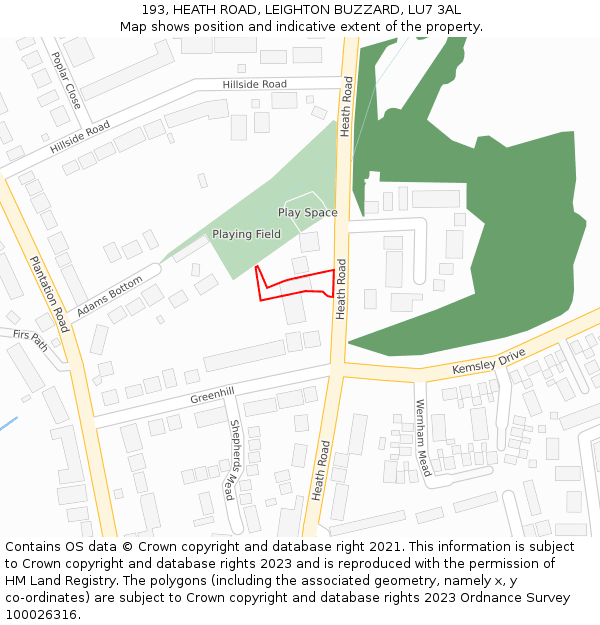 193, HEATH ROAD, LEIGHTON BUZZARD, LU7 3AL: Location map and indicative extent of plot