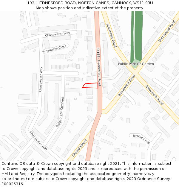 193, HEDNESFORD ROAD, NORTON CANES, CANNOCK, WS11 9RU: Location map and indicative extent of plot