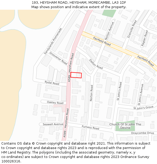 193, HEYSHAM ROAD, HEYSHAM, MORECAMBE, LA3 1DF: Location map and indicative extent of plot