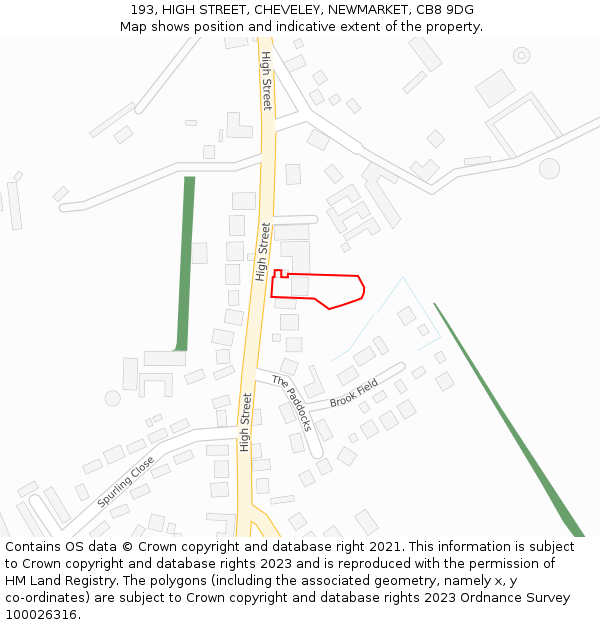 193, HIGH STREET, CHEVELEY, NEWMARKET, CB8 9DG: Location map and indicative extent of plot