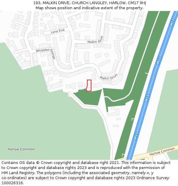 193, MALKIN DRIVE, CHURCH LANGLEY, HARLOW, CM17 9HJ: Location map and indicative extent of plot