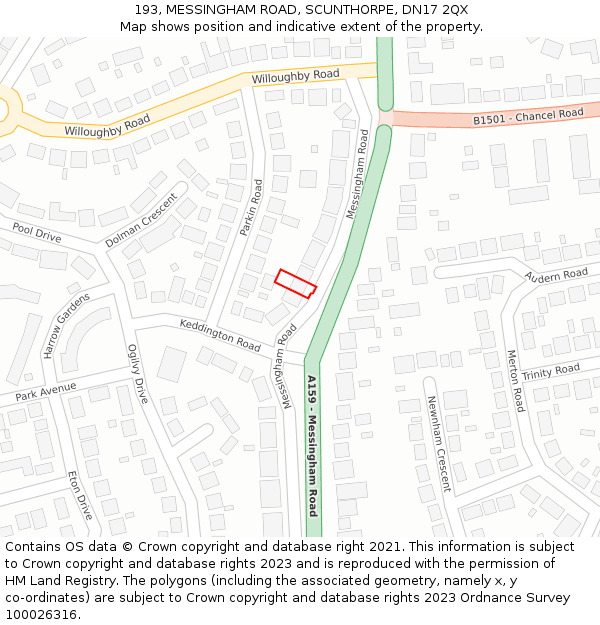 193, MESSINGHAM ROAD, SCUNTHORPE, DN17 2QX: Location map and indicative extent of plot