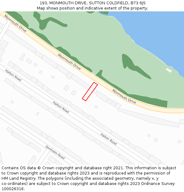 193, MONMOUTH DRIVE, SUTTON COLDFIELD, B73 6JS: Location map and indicative extent of plot