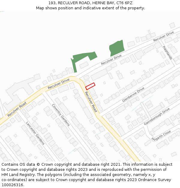 193, RECULVER ROAD, HERNE BAY, CT6 6PZ: Location map and indicative extent of plot