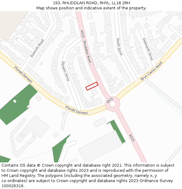 193, RHUDDLAN ROAD, RHYL, LL18 2RH: Location map and indicative extent of plot