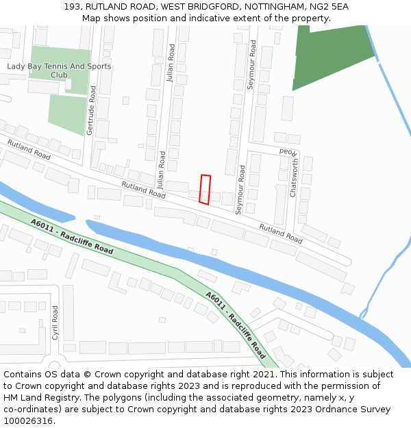 193, RUTLAND ROAD, WEST BRIDGFORD, NOTTINGHAM, NG2 5EA: Location map and indicative extent of plot