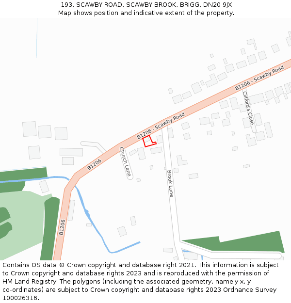 193, SCAWBY ROAD, SCAWBY BROOK, BRIGG, DN20 9JX: Location map and indicative extent of plot