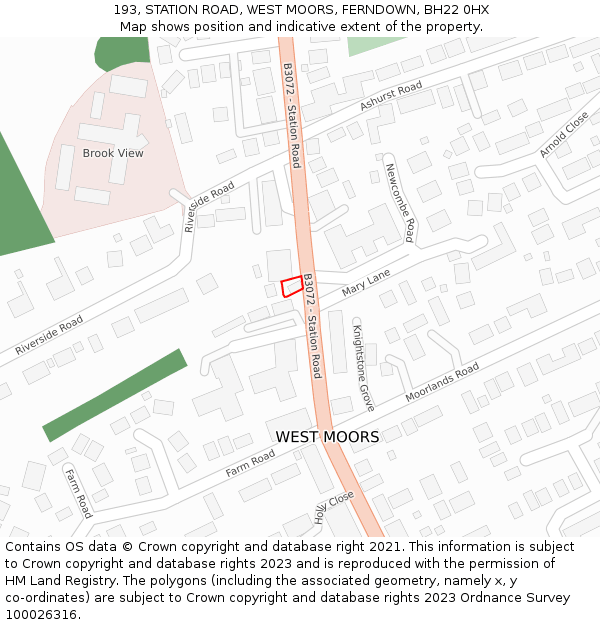 193, STATION ROAD, WEST MOORS, FERNDOWN, BH22 0HX: Location map and indicative extent of plot