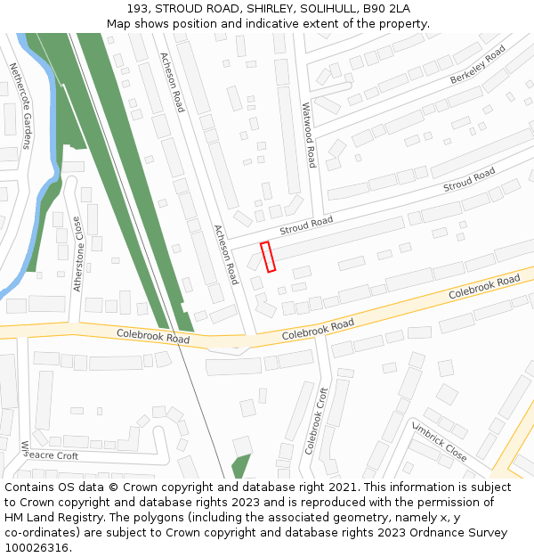 193, STROUD ROAD, SHIRLEY, SOLIHULL, B90 2LA: Location map and indicative extent of plot