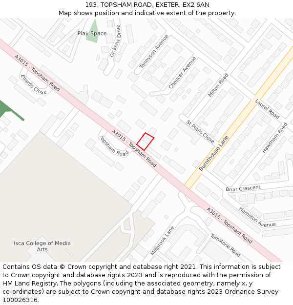 193, TOPSHAM ROAD, EXETER, EX2 6AN: Location map and indicative extent of plot