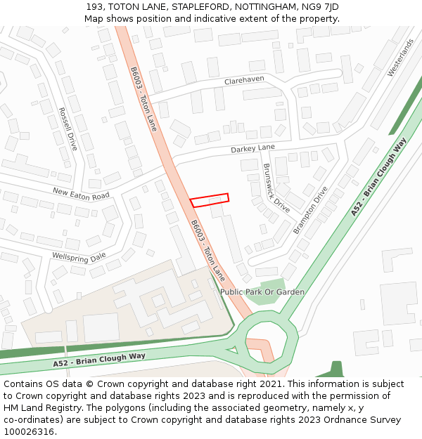 193, TOTON LANE, STAPLEFORD, NOTTINGHAM, NG9 7JD: Location map and indicative extent of plot