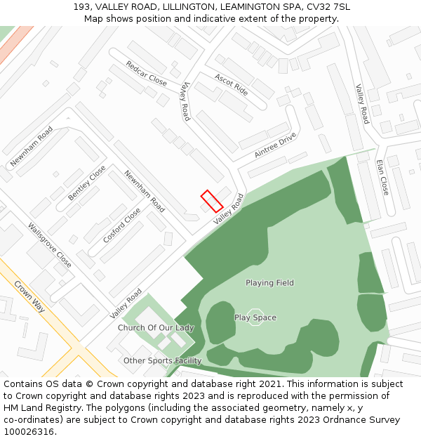 193, VALLEY ROAD, LILLINGTON, LEAMINGTON SPA, CV32 7SL: Location map and indicative extent of plot