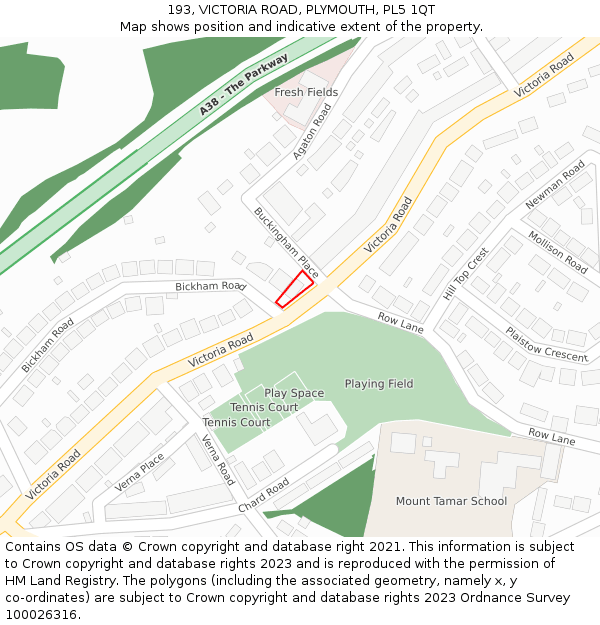 193, VICTORIA ROAD, PLYMOUTH, PL5 1QT: Location map and indicative extent of plot