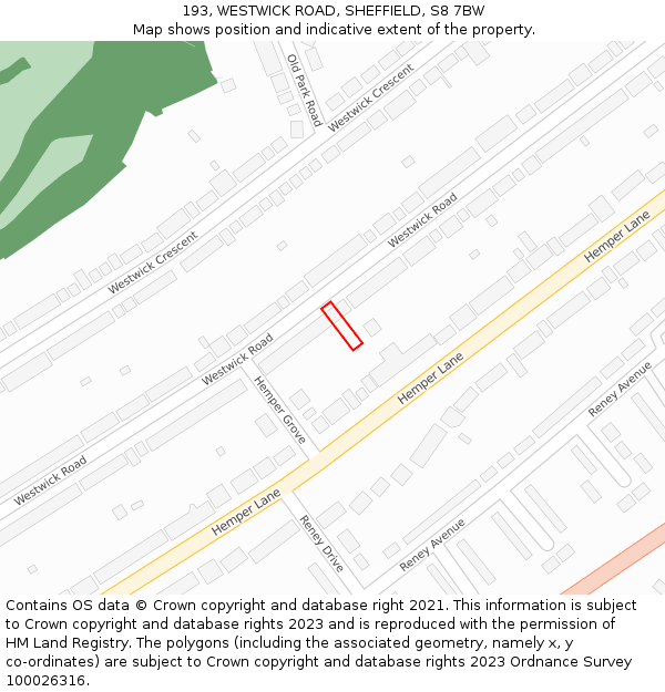 193, WESTWICK ROAD, SHEFFIELD, S8 7BW: Location map and indicative extent of plot