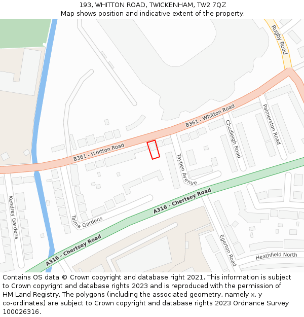 193, WHITTON ROAD, TWICKENHAM, TW2 7QZ: Location map and indicative extent of plot