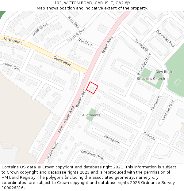 193, WIGTON ROAD, CARLISLE, CA2 6JY: Location map and indicative extent of plot