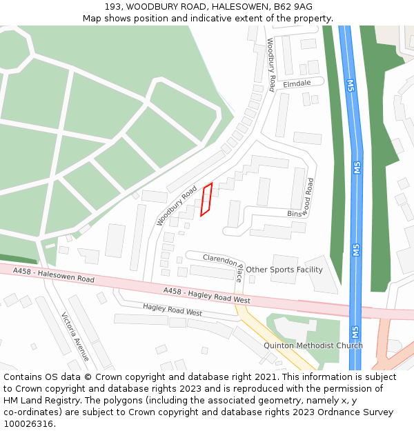 193, WOODBURY ROAD, HALESOWEN, B62 9AG: Location map and indicative extent of plot