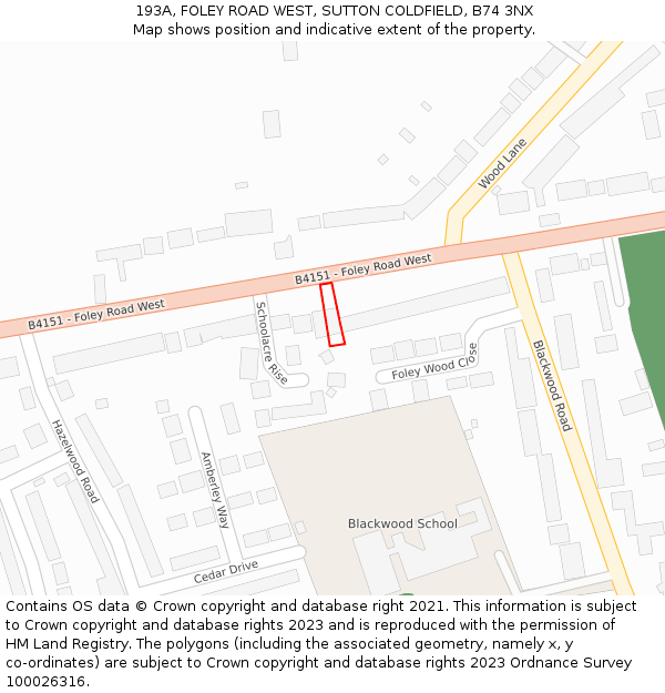 193A, FOLEY ROAD WEST, SUTTON COLDFIELD, B74 3NX: Location map and indicative extent of plot