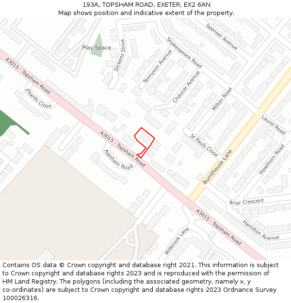 193A, TOPSHAM ROAD, EXETER, EX2 6AN: Location map and indicative extent of plot