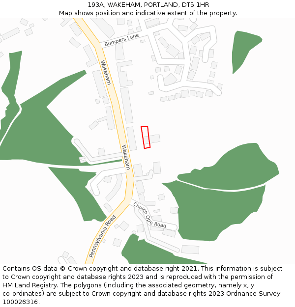 193A, WAKEHAM, PORTLAND, DT5 1HR: Location map and indicative extent of plot