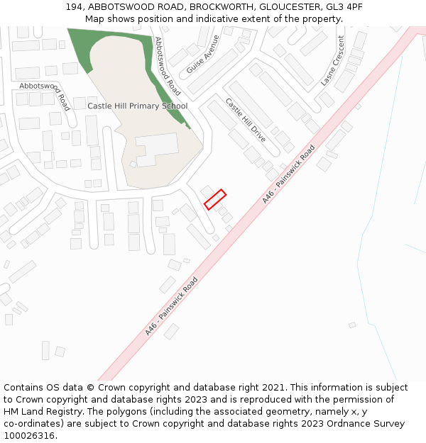 194, ABBOTSWOOD ROAD, BROCKWORTH, GLOUCESTER, GL3 4PF: Location map and indicative extent of plot