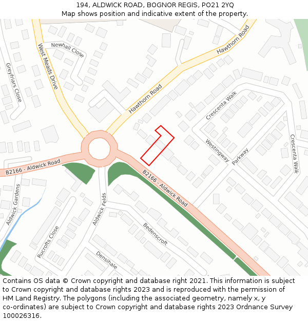 194, ALDWICK ROAD, BOGNOR REGIS, PO21 2YQ: Location map and indicative extent of plot