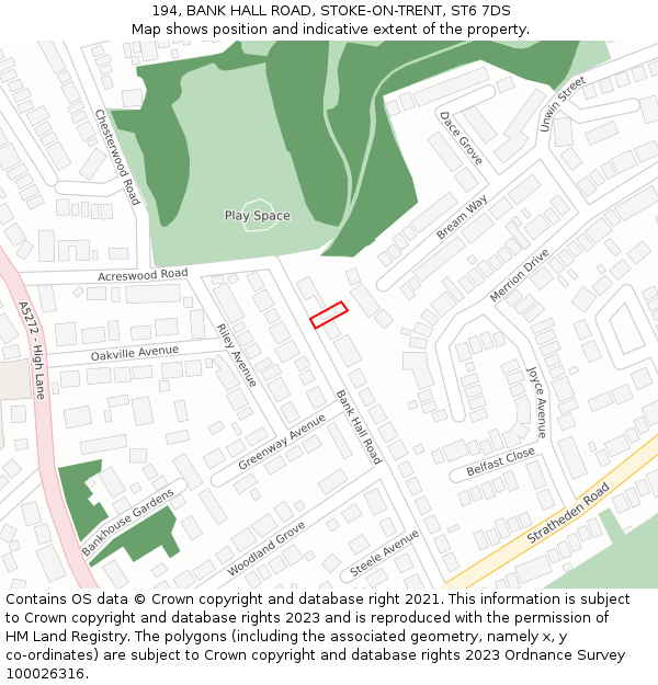 194, BANK HALL ROAD, STOKE-ON-TRENT, ST6 7DS: Location map and indicative extent of plot