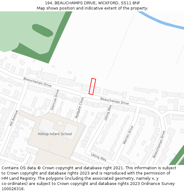 194, BEAUCHAMPS DRIVE, WICKFORD, SS11 8NF: Location map and indicative extent of plot