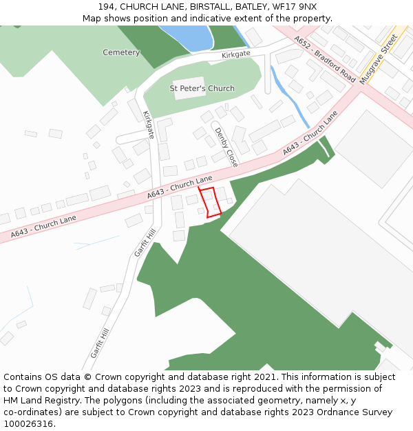 194, CHURCH LANE, BIRSTALL, BATLEY, WF17 9NX: Location map and indicative extent of plot