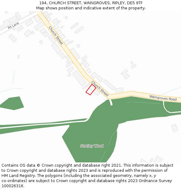 194, CHURCH STREET, WAINGROVES, RIPLEY, DE5 9TF: Location map and indicative extent of plot