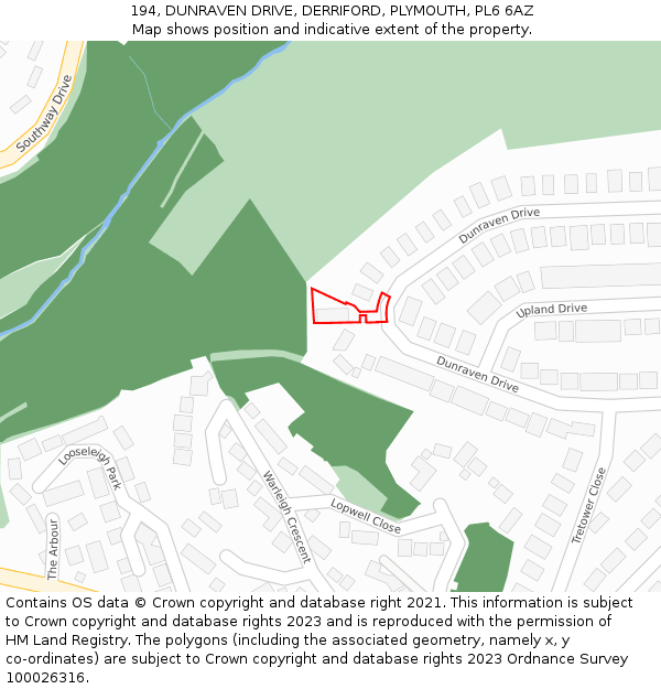 194, DUNRAVEN DRIVE, DERRIFORD, PLYMOUTH, PL6 6AZ: Location map and indicative extent of plot