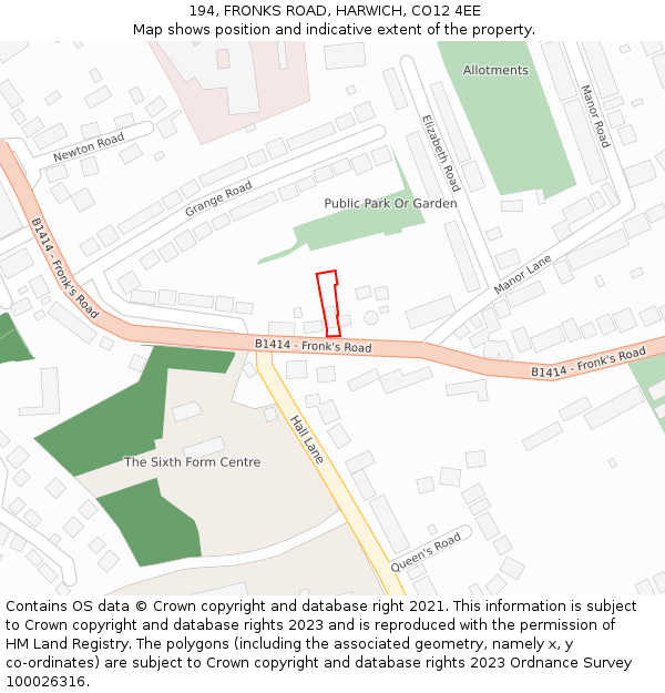 194, FRONKS ROAD, HARWICH, CO12 4EE: Location map and indicative extent of plot