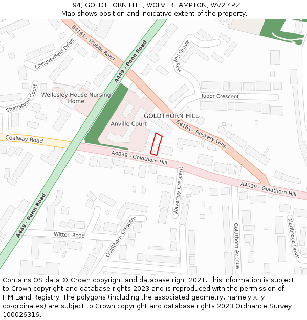 194, GOLDTHORN HILL, WOLVERHAMPTON, WV2 4PZ: Location map and indicative extent of plot