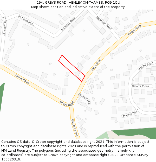 194, GREYS ROAD, HENLEY-ON-THAMES, RG9 1QU: Location map and indicative extent of plot