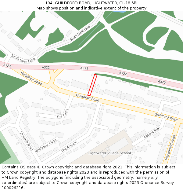 194, GUILDFORD ROAD, LIGHTWATER, GU18 5RL: Location map and indicative extent of plot