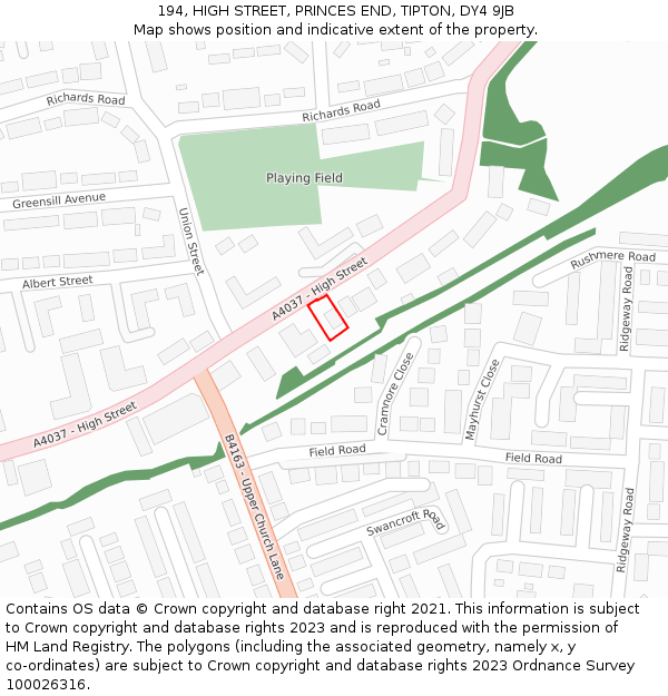 194, HIGH STREET, PRINCES END, TIPTON, DY4 9JB: Location map and indicative extent of plot