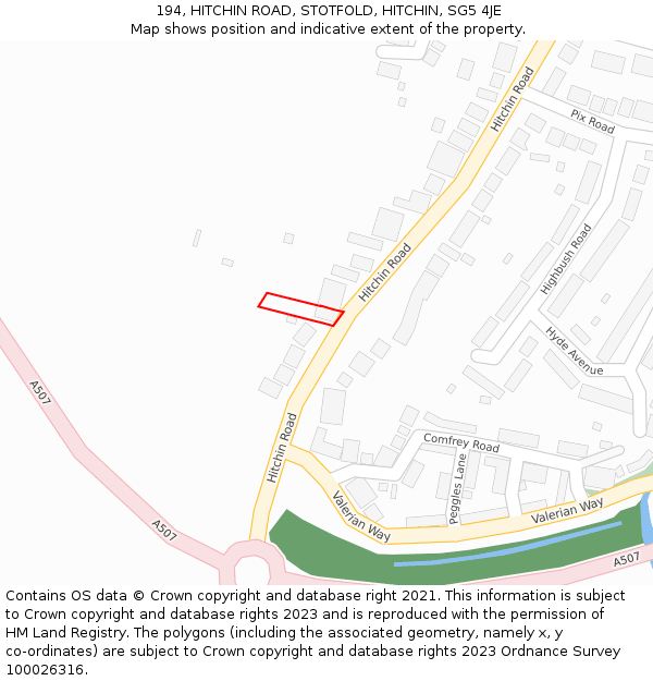 194, HITCHIN ROAD, STOTFOLD, HITCHIN, SG5 4JE: Location map and indicative extent of plot