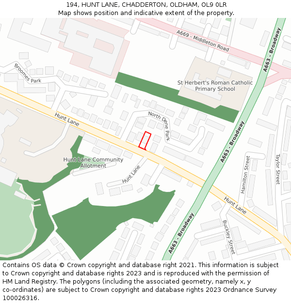 194, HUNT LANE, CHADDERTON, OLDHAM, OL9 0LR: Location map and indicative extent of plot