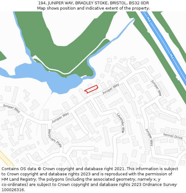 194, JUNIPER WAY, BRADLEY STOKE, BRISTOL, BS32 0DR: Location map and indicative extent of plot