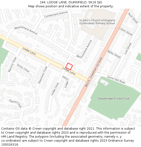 194, LODGE LANE, DUKINFIELD, SK16 5JG: Location map and indicative extent of plot